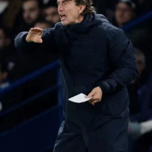 UEFA Champions League 2025 Ange Postecoglou Navy Raincoat Jacket