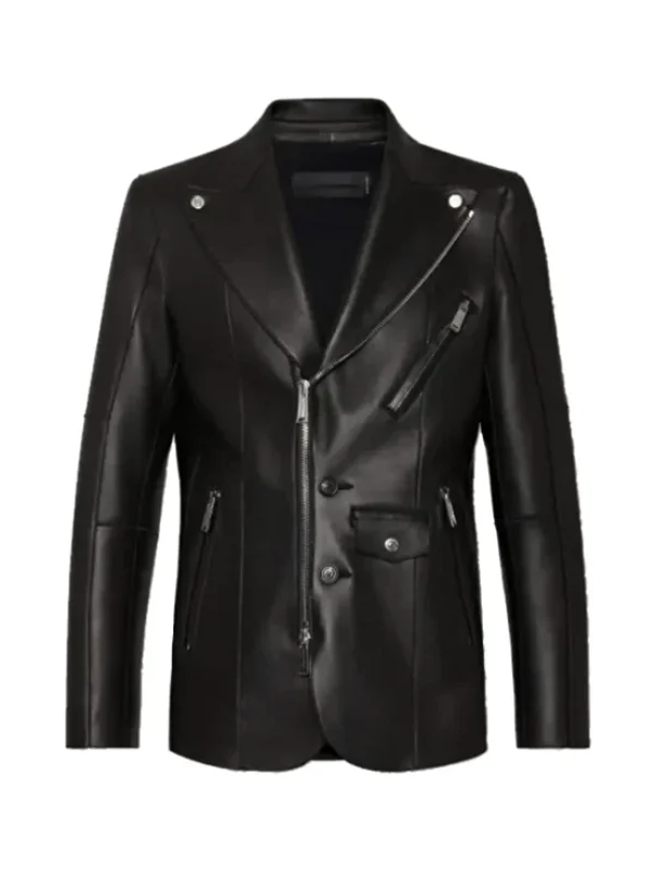 Zayn Malik Eyes Closed Asymmetrical Zip Leather Jacket