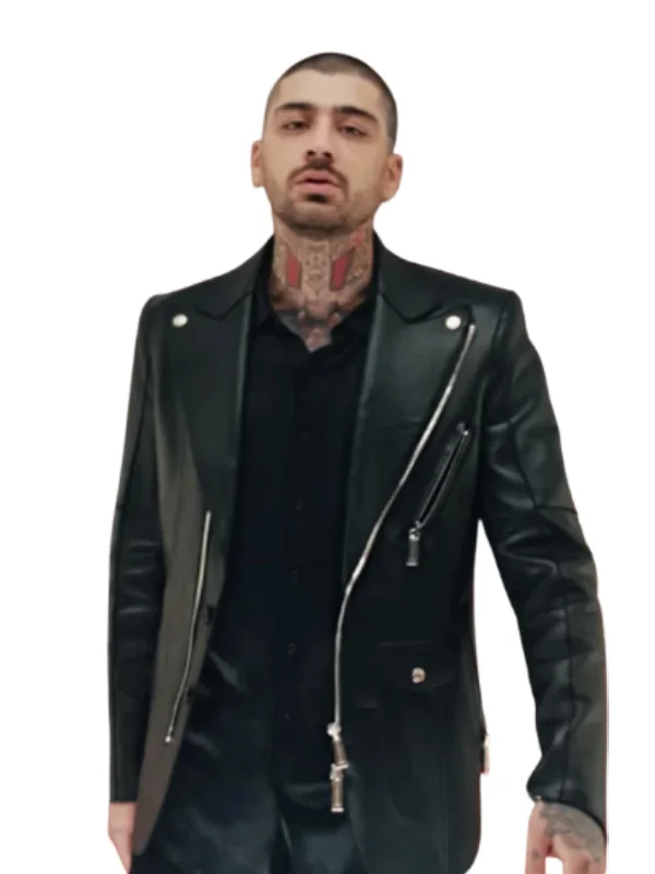 Zayn Malik Eyes Closed Leather Jacket Black