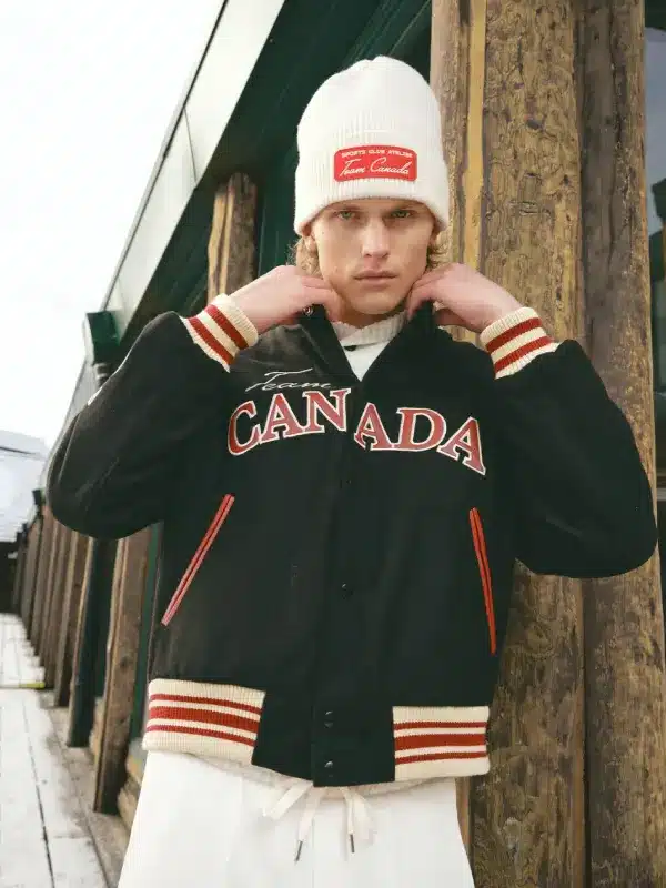 SCA x Hockey Canada Leaf & Legacy Black Wool Varsity Bomber Jacket – 2026