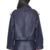 Womens Blue Belted Oversized Jacket