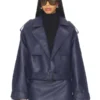 Womens Blue Oversized Belted Jacket
