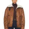 Womens Oversized Shearling Brown Jacket