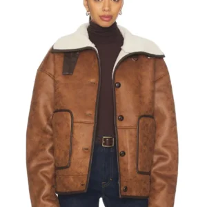 Womens Oversized Shearling Brown Jacket