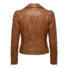 Women Tan Asymmetrical Brown Leather Biker Jacket - Image 2