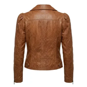 Alternative view of Women Tan Asymmetrical Brown Leather Biker Jacket