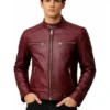Burgundy Quilted Biker Leather Jacket