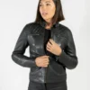 Isla Womens Black Leather Motorcycle Jacket
