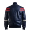 Men's Slim Fit Blue Bomber Motorcycle Leather Jacket - Image 2