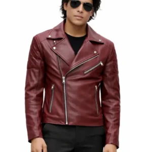 Mens Burgundy Biker Jacket
