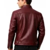 Mens Burgundy Quilted Leather Biker Jacket