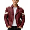 Men's Burgundy Striped Motorcycle Leather Jacket