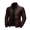 Men’s Dark Brown Quilted Leather Bomber Jacket