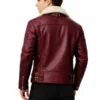 Men's Shearling Collar Burgundy Leather Jacket