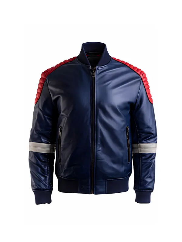 Men's Slim Fit Blue Bomber Leather Jacket