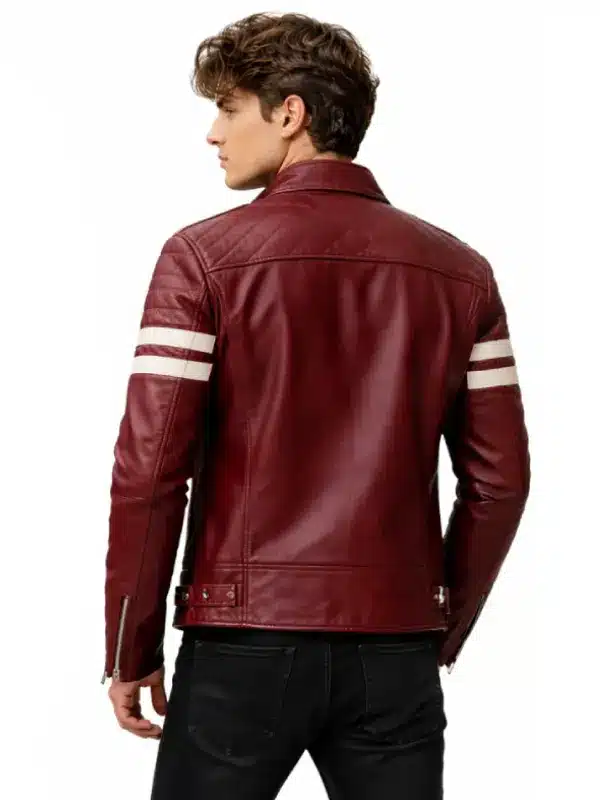 Men's Striped Burgundy Leather Jacket