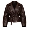 Oversized Brown Leather Moto Jacket Women
