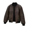 Vintage Distressed Brown Leather Bomber Jacket
