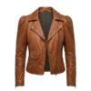 Women Tan Brown Leather Biker Jacket
