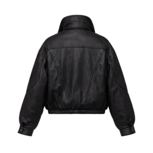 Alternative view of Women Oversized Black Funnel Neck Leather Jacket