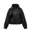 women funnel neck leather jacket