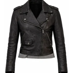 Classic black leather biker jacket