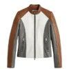Color Block Cafe Racer Leather Jacket Men