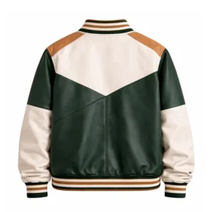 Men Green Leather Varsity Jacket