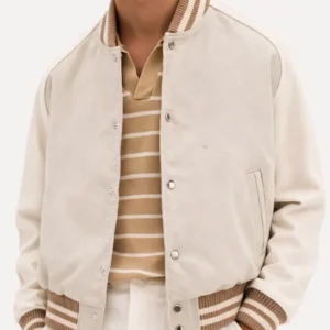 Men’s Beige Letterman Varsity Bomber Jacket