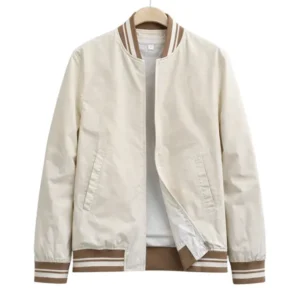 Men’s Beige Varsity Bomber Jacket