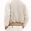 Men’s Beige Letterman Varsity Bomber Jacket - Image 2