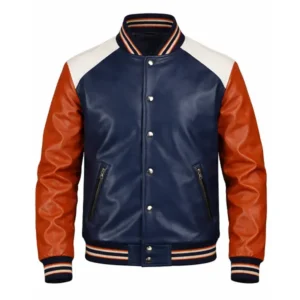 Men’s Color-Block Leather Varsity Jacket
