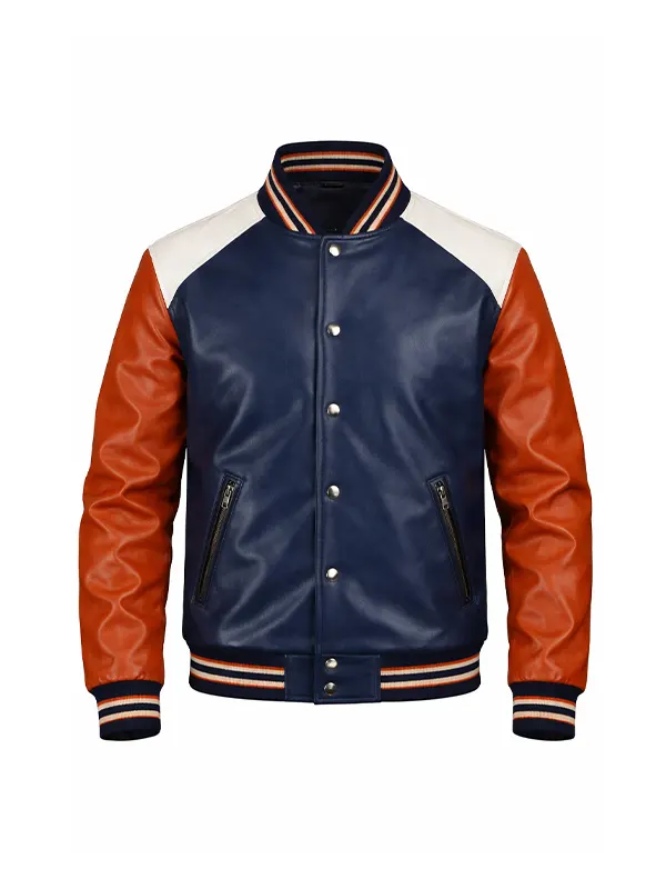 Men’s Color-Block Leather Varsity Jacket