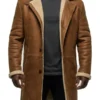 Men's Tan Shearling Sheepskin Military Coat