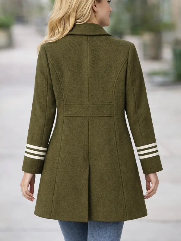 Women’s Olive Green Military Double Breasted Coat - Image 2