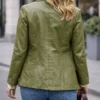 Olive Green Leather Blazer Women