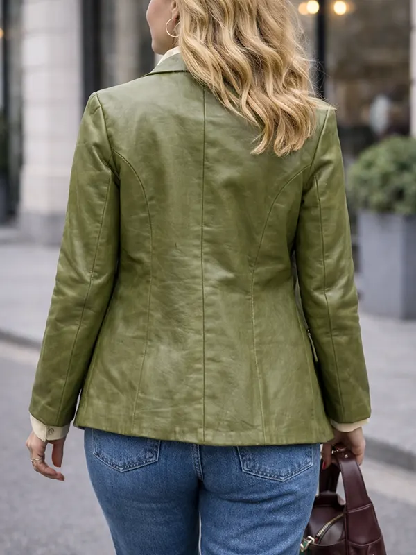 Olive Green Leather Blazer Women