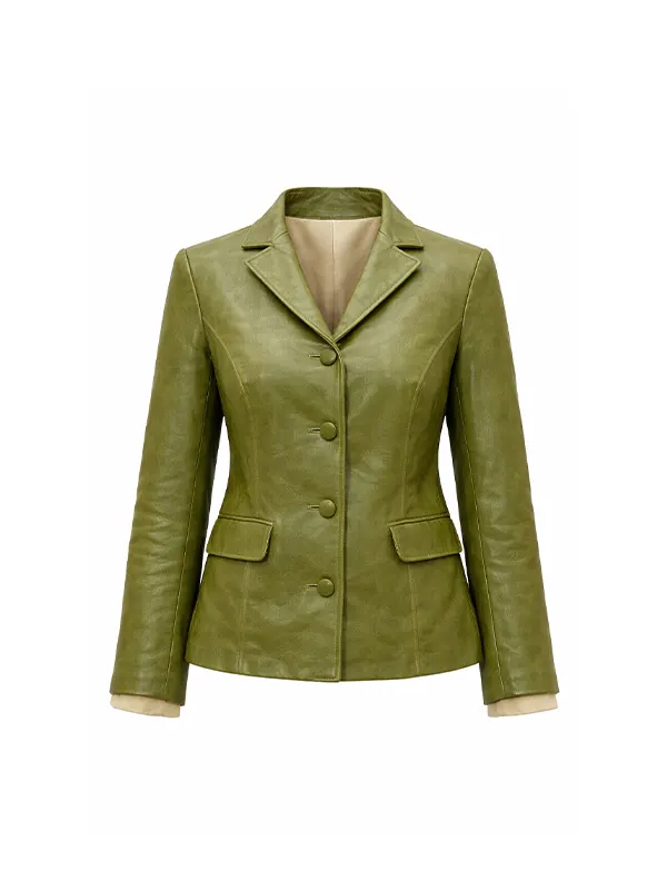 Olive Leather Blazer Jacket