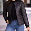 Women Faux Leather Quilted Jacket Black