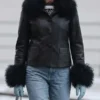 Women’s Black Shearling Trim Leather Jacket