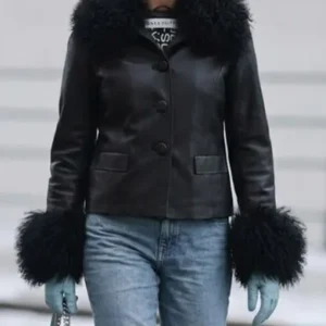 Women’s Black Shearling Trim Leather Jacket