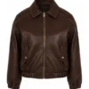 Womens Brown Faux Leather Bomber Jacket