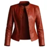 Women’s Slim Fit Brown Leather Jacket - Image 3