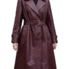 Women’s Burgundy Leather Trench Coat