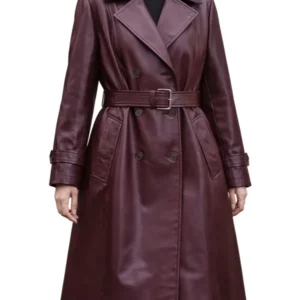 Women’s Burgundy Leather Trench Coat