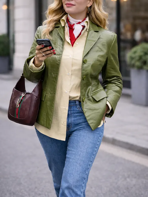Women’s Olive Green Leather Blazer Jacket