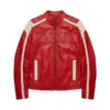 Women’s Retro Red Cafe Racer Leather Jacket - Image 3