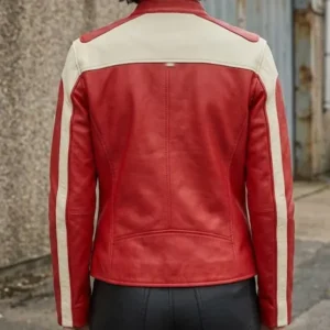 Women’s Red Leather Moto Jacket