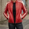 Women’s Retro Red Cafe Racer Leather Jacket