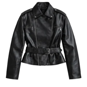 Women’s Slim Fit Black Leather Moto Jacket